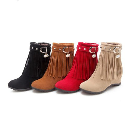 Women Tassel Wedges Heels Short Boots