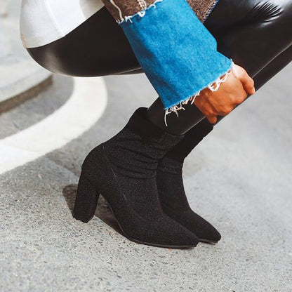 Women Velvet High Heel Short Boots