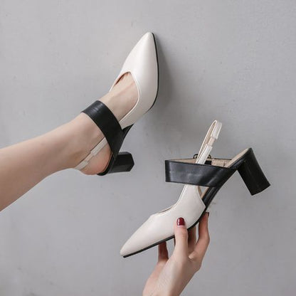 Women Slingbacks Pointed Toe High Heel Chunky Sandals