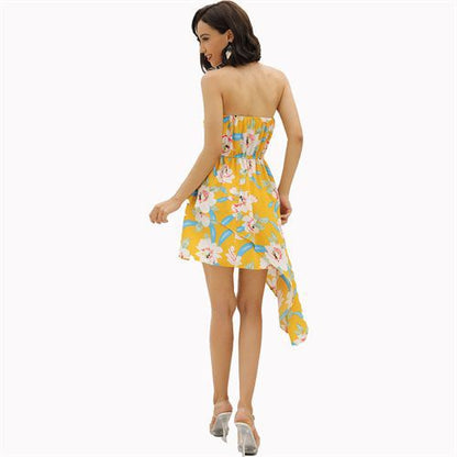 Holiday Print Irregularity Tube Top Formal Women's Dresses