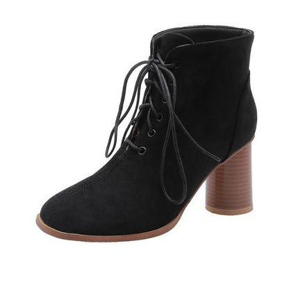 Women Lace Up High Heels Short Boots