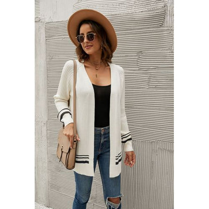 Women Color Contrast Long Cardigan Sweater