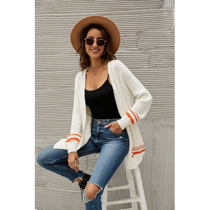 Women Color Contrast Long Cardigan Sweater