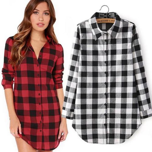 Leisure Plaid Spring Slim Joker Medium and Long Women Blouses