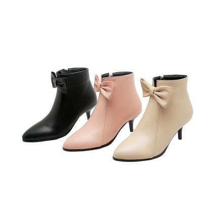 Women Pointed Toe Bowtie High Heels Ankle Boots