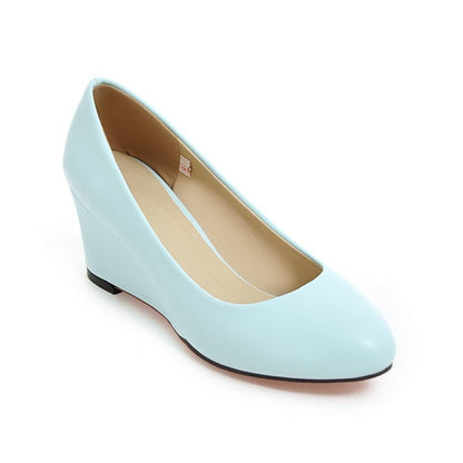 Round Head Wedge Heel Women Pumps Shoes