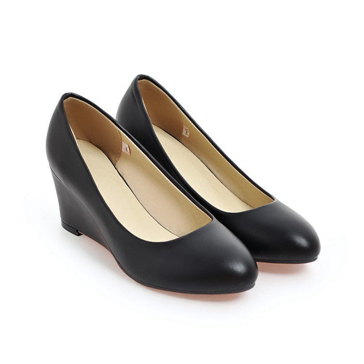 Round Head Wedge Heel Women Pumps Shoes