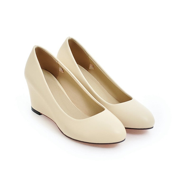 Round Head Wedge Heel Women Pumps Shoes