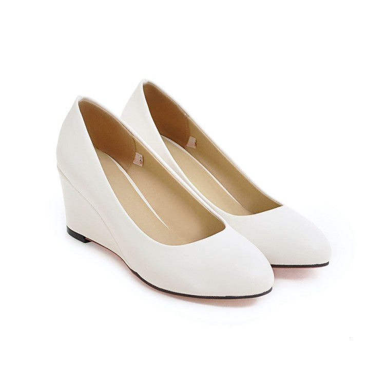 Round Head Wedge Heel Women Pumps Shoes