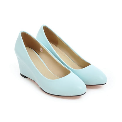 Round Head Wedge Heel Women Pumps Shoes