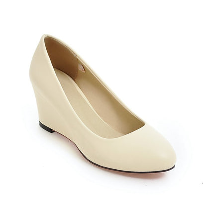 Round Head Wedge Heel Women Pumps Shoes