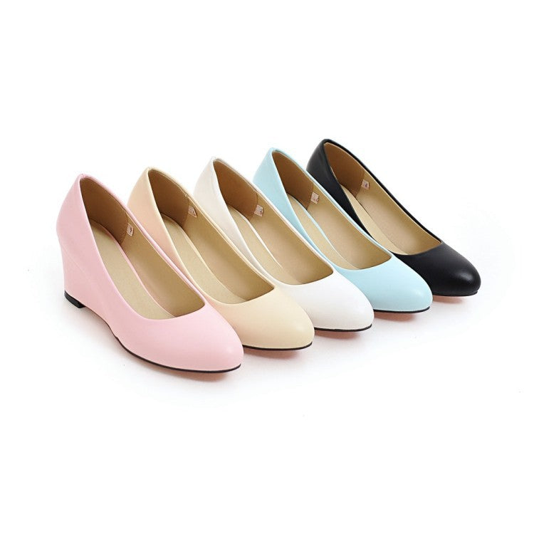 Round Head Wedge Heel Women Pumps Shoes