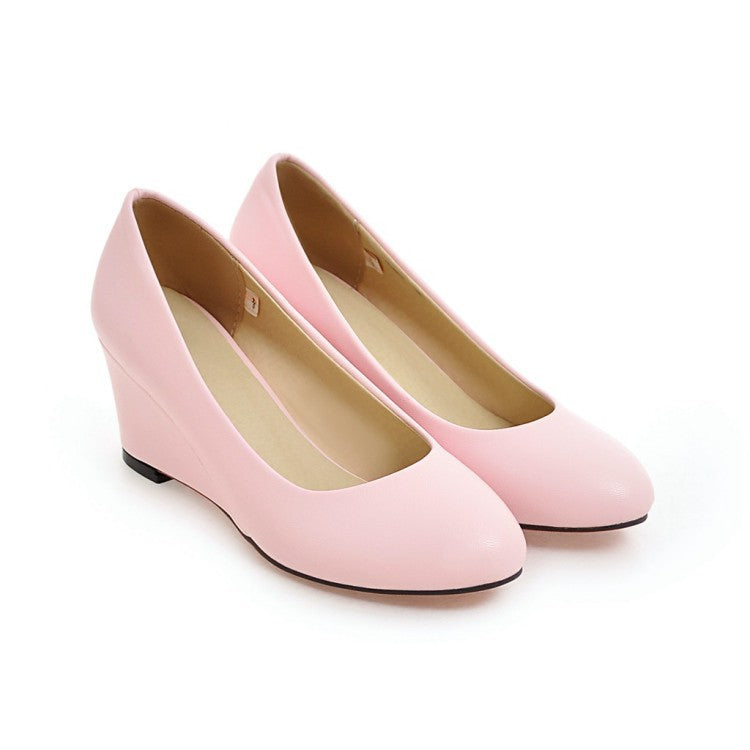 Round Head Wedge Heel Women Pumps Shoes