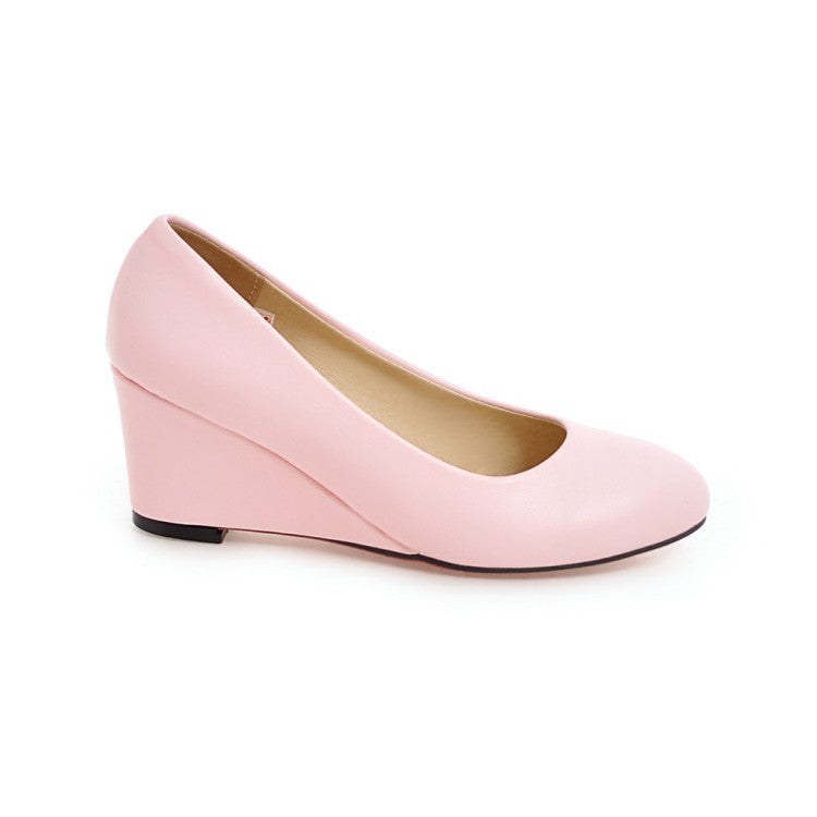 Round Head Wedge Heel Women Pumps Shoes