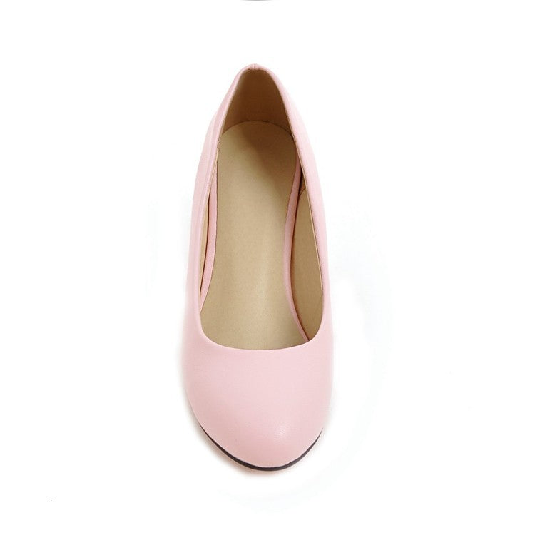 Round Head Wedge Heel Women Pumps Shoes