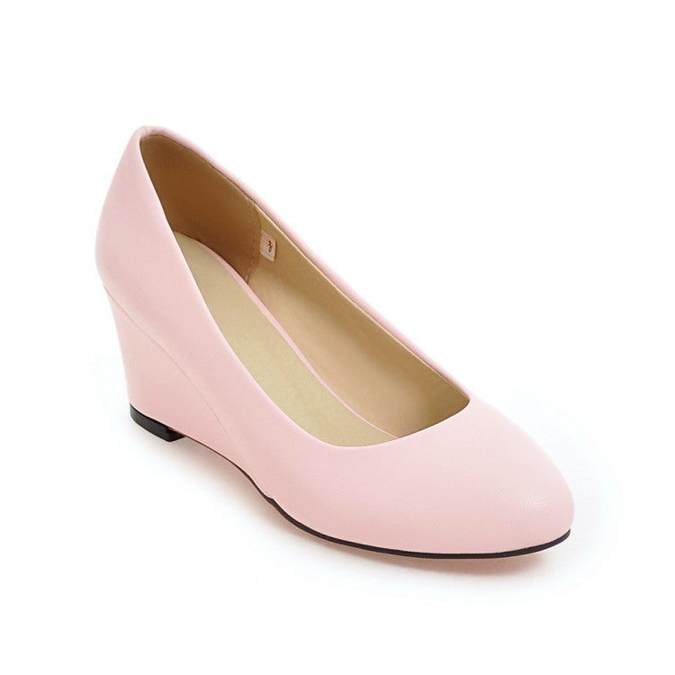 Round Head Wedge Heel Women Pumps Shoes