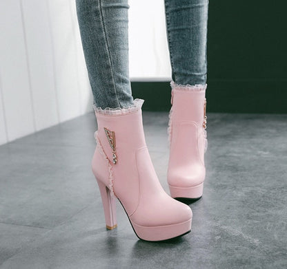 Women's Lace High Heels Short Boots