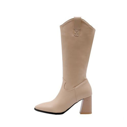 Women Pointed Toe Zip High Heels Knee High Boots