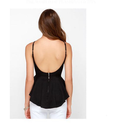 Sexy Hanging Neck Exposed Back Front Short Rear Long Frilled Tuxedo Women Sling Tank Top