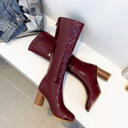 Women Zip High Heels Knee High Boots