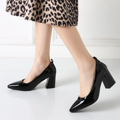 Women Pointed Toe High Heeled Chunky Heels Pumps