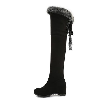 Women Fur Over the Knee Wedges Heels Boots