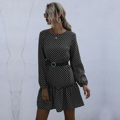 Women Polka Dot Print Long Sleeved Dress