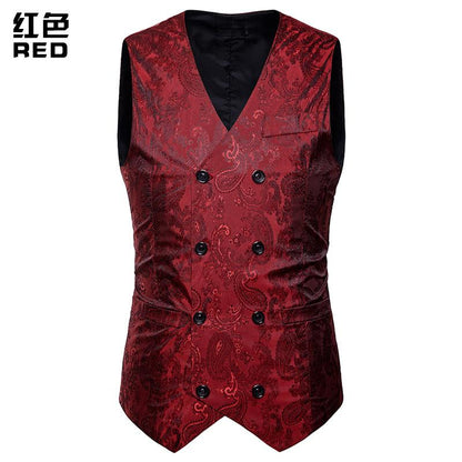 Men's Hollow Out Fashion Color Block Gentleman Suit Casual Printing Vest Blazer Vest