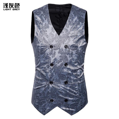 Men's Hollow Out Fashion Color Block Gentleman Suit Casual Printing Vest Blazer Vest