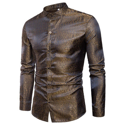 Men's Shiny Night Club Tadpole Pattern Trend-Setters Swallow Collar Long Sleeves Shirts