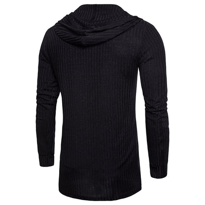 Men's Solid Color Cardigan Hooded Long Sleeve T Shirts