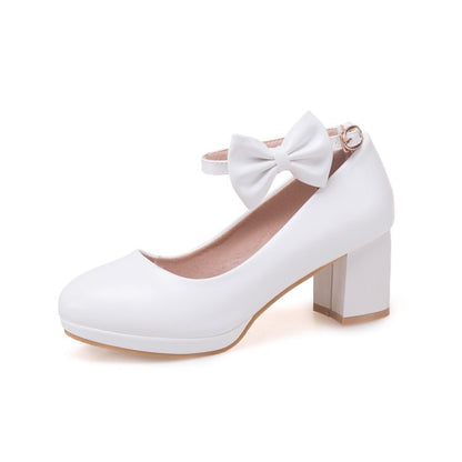 Sweet Butterfly Knot High Heel Thick Heel Shoe