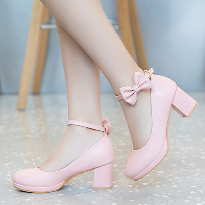 Sweet Butterfly Knot High Heel Thick Heel Shoe