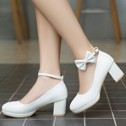 Sweet Butterfly Knot High Heel Thick Heel Shoe