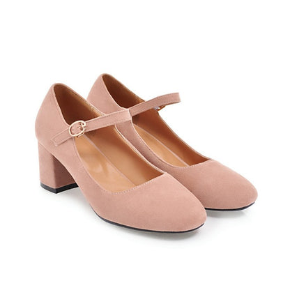 Casual Square Toe Buckle Mary Janes Women's Chunky Heels Pumps