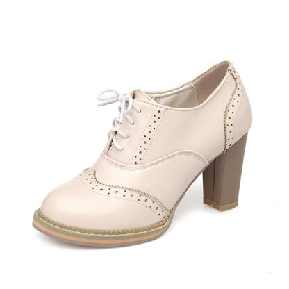 Round Toe Lace Up High Heels Oxford Shoes