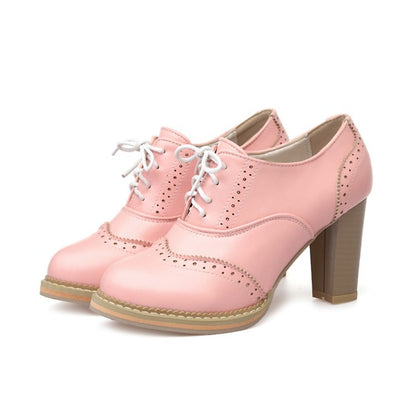 Round Toe Lace Up High Heels Oxford Shoes