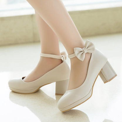 Sweet Butterfly Knot High Heel Thick Heel Shoe