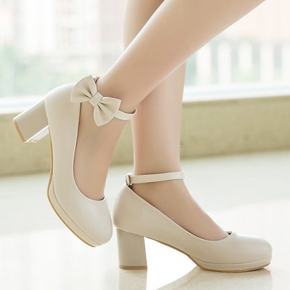 Sweet Butterfly Knot High Heel Thick Heel Shoe