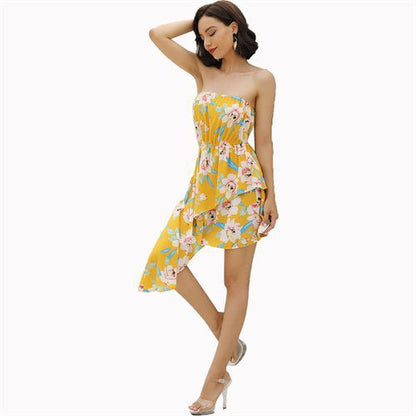 Holiday Print Irregularity Tube Top Formal Women's Dresses