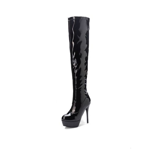 Women Patent Leather High Heel Platform Thigh High Boots