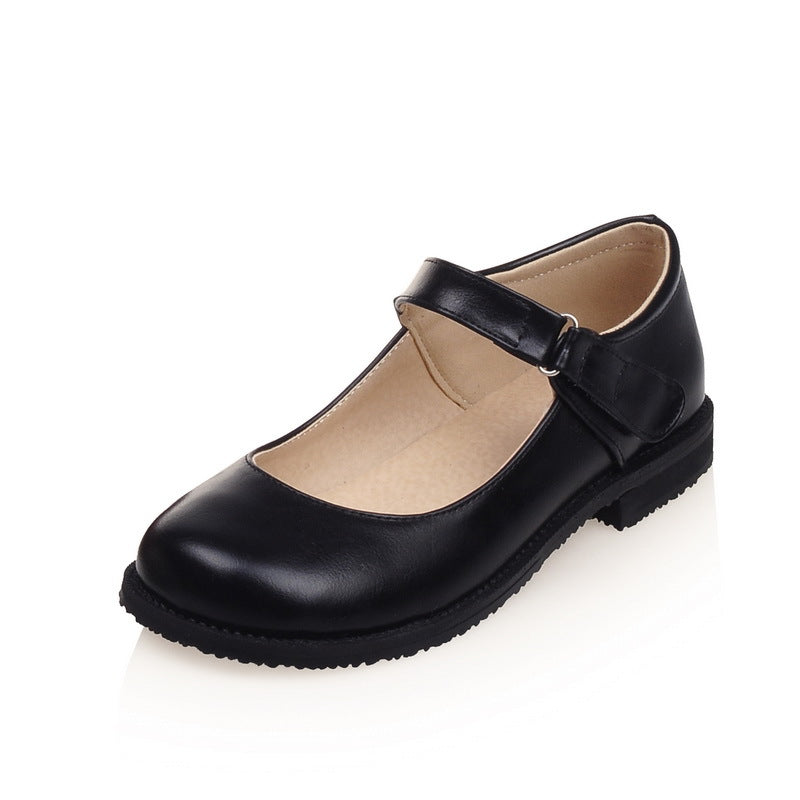 Girls Retro Round Head Middle School Flat Shoes – Shoeu