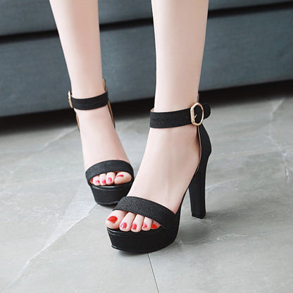 Women's Platform Super High Heel Open Toe Buckle Belt Chunky Heel Sandals