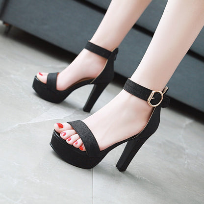 Women's Platform Super High Heel Open Toe Buckle Belt Chunky Heel Sandals