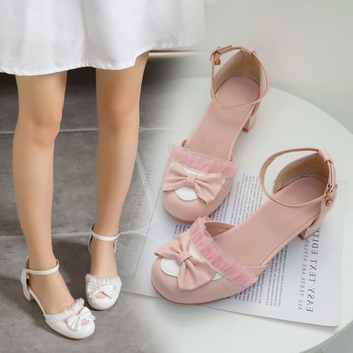 Women's Bow Tie Mary Jane Mid Heels Sandals