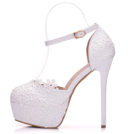 Women Lace Bridal Wedding Stiletto Heel Platform Sandals