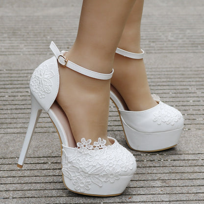 Women Lace Bridal Wedding Stiletto Heel Platform Sandals