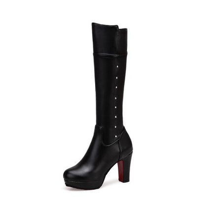 Women Chunky High Heels Knee High Boots