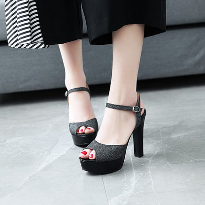 Women's High Heel Platform Buckle Belt Hollow Out Chunky Heel Sandals