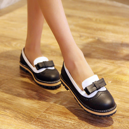 Girls Sweet Bow Color Matching Flat Shoes